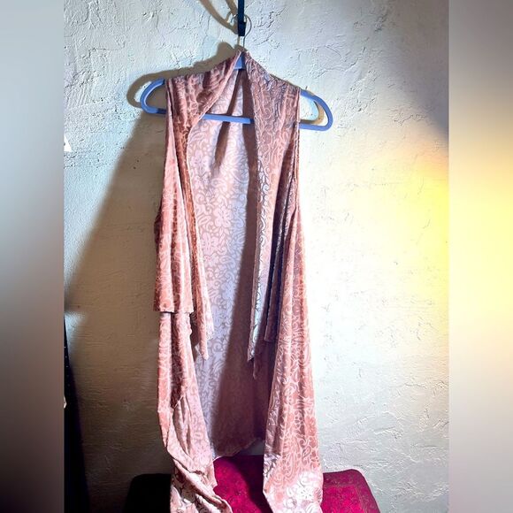 Boho Long Flowy Vest, purchased at Anthropologie, floral velvet embossed, blush - Picture 1 of 11